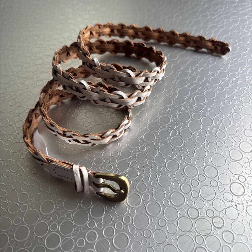 Banana Republic Boho White Braided Leather Belt Open Weave Adjustable - Size L